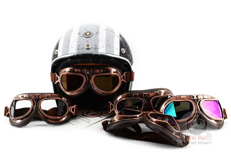 Kính phi công cổ điển cho nón bảo hiểm (gọng đồng)