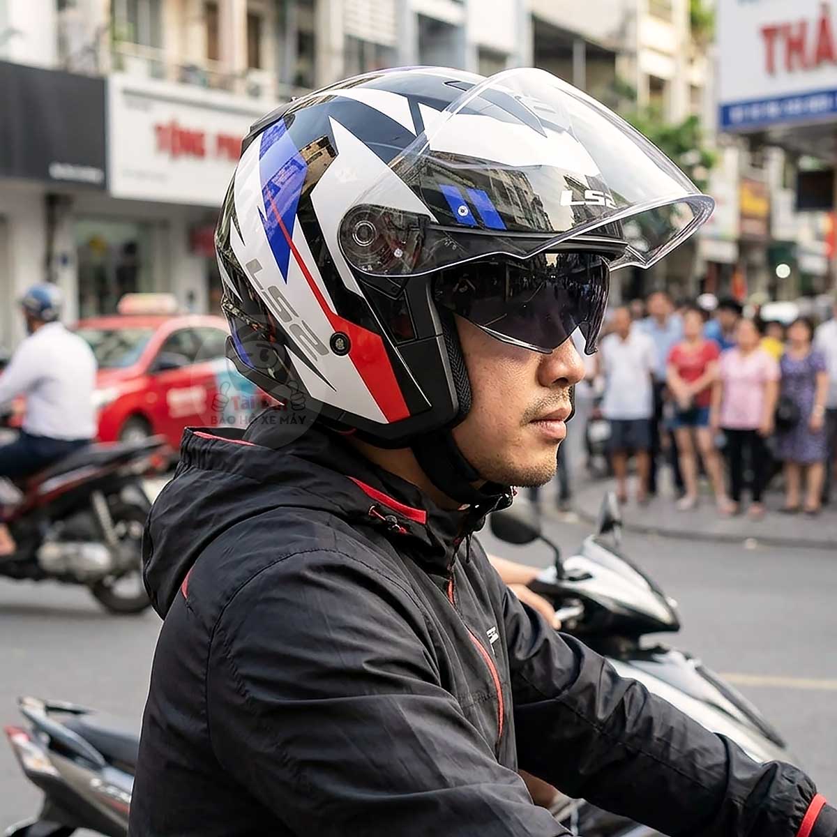 Nón LS2 Compass OF626 Đen Xanh Đỏ