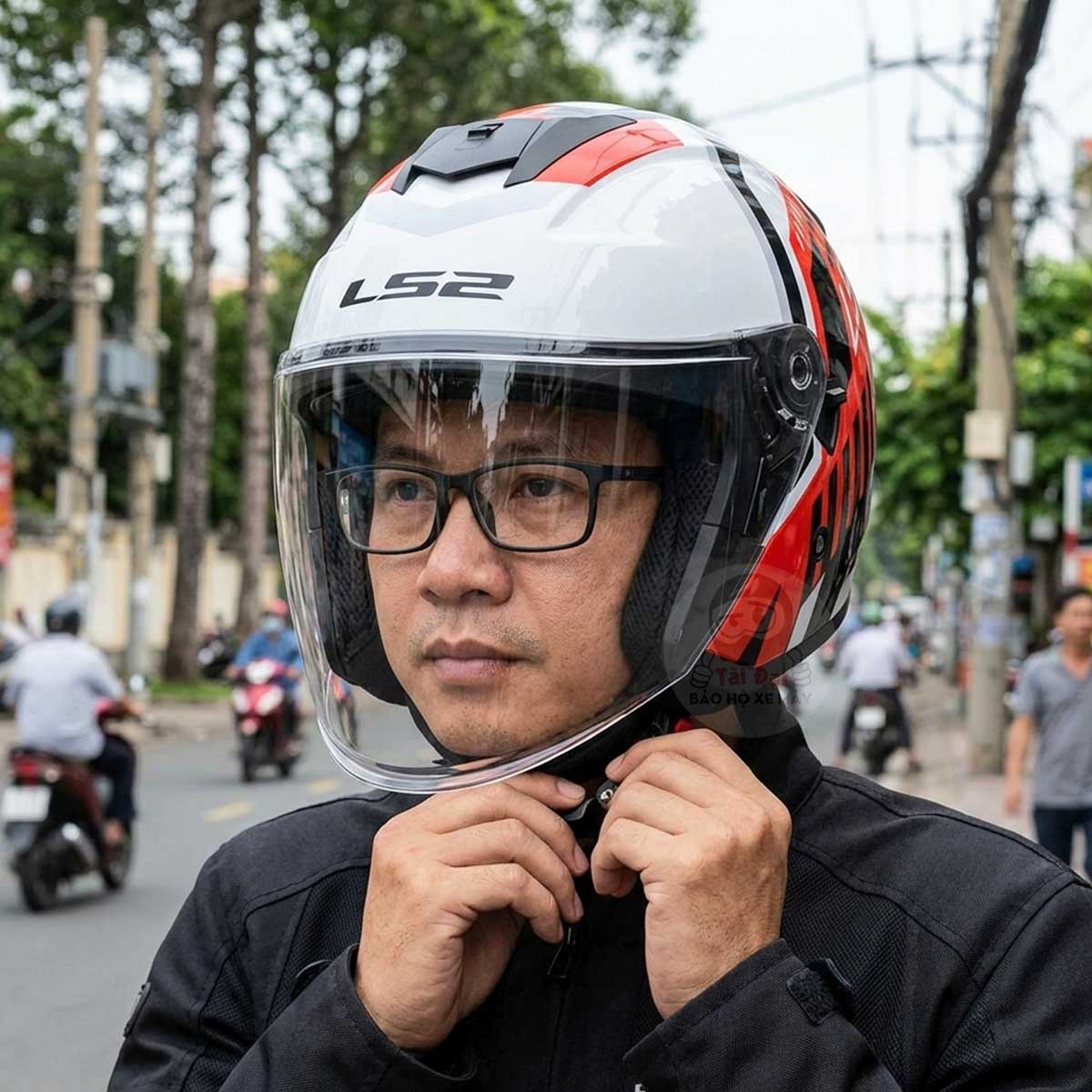 Nón LS2 Compass OF626 Trắng Đỏ