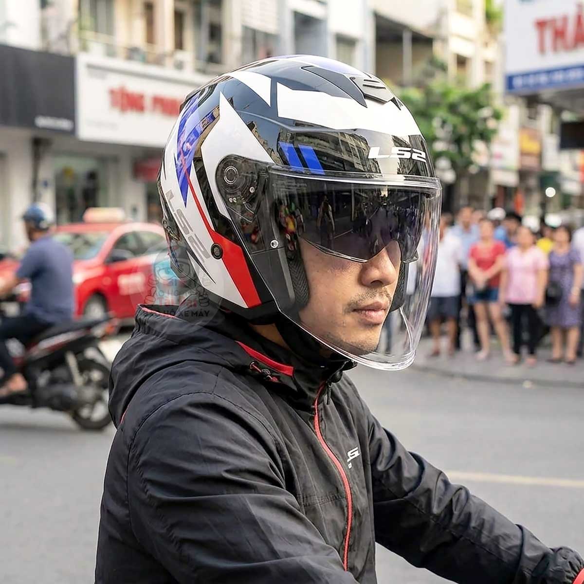 Nón LS2 Compass OF626 Đen Xanh Đỏ