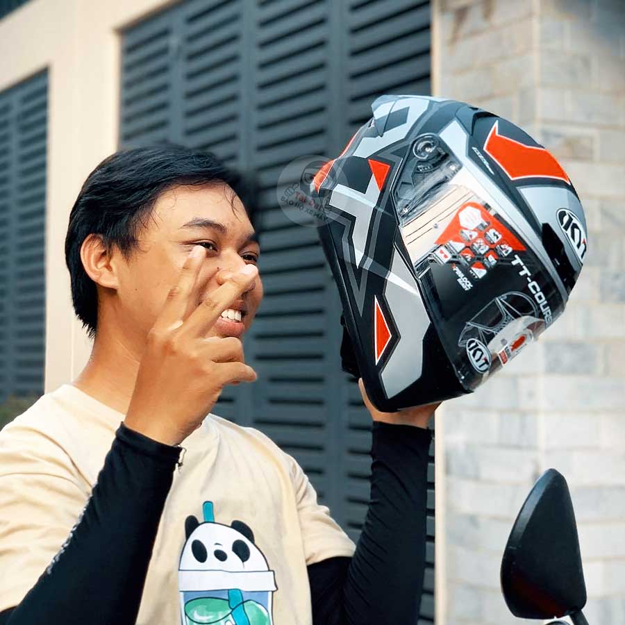 KYT TT-Course Electro Xám Đỏ Nhám