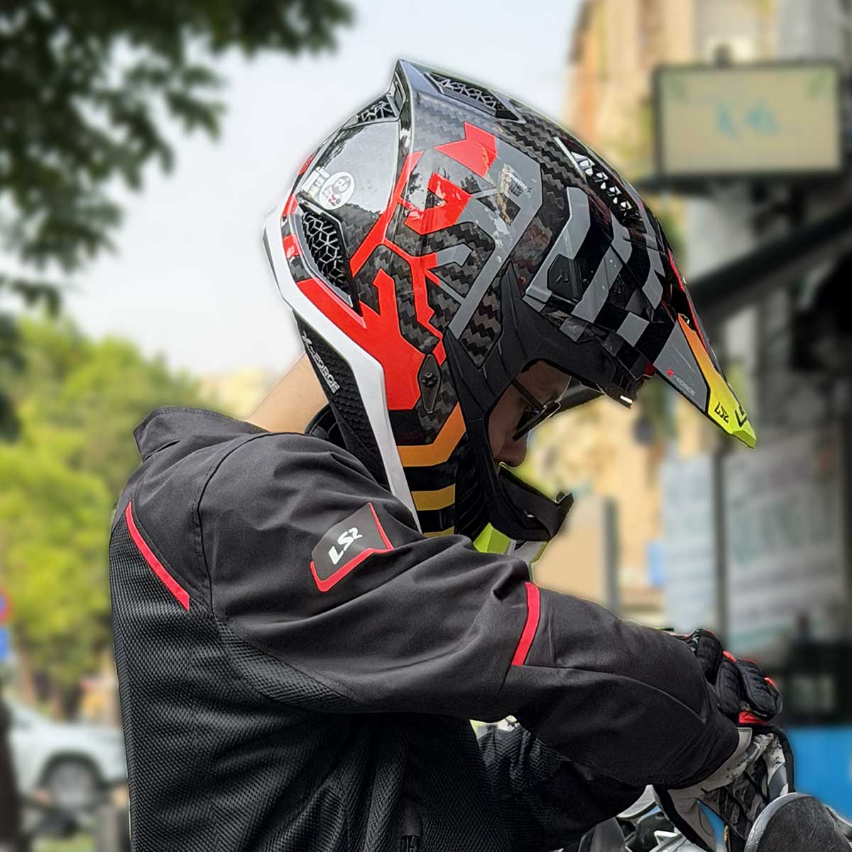 Ls2 Mx703 Carbon Barrier Yellow Red Helmet