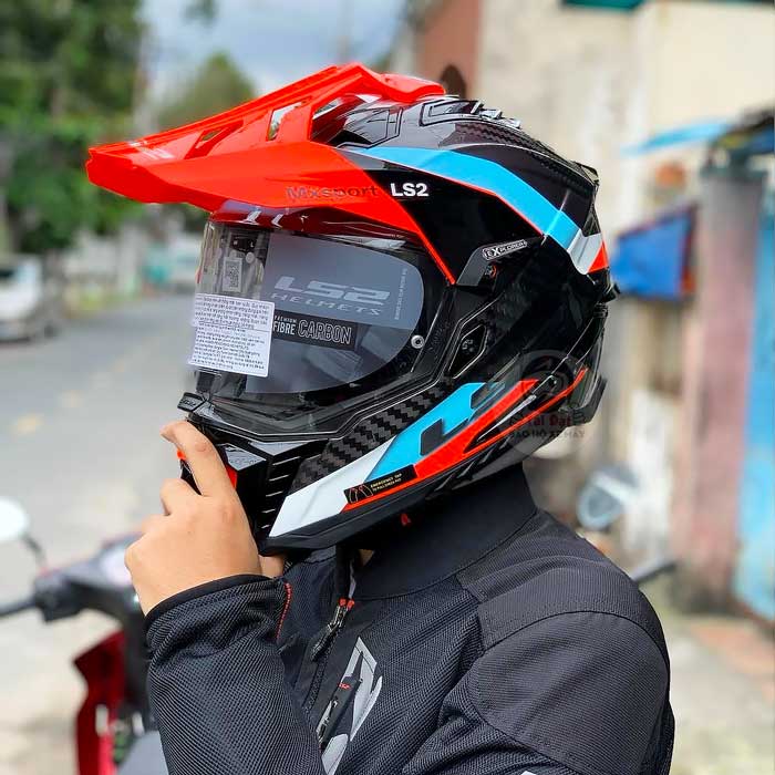 LS2 MX701 Explorer Carbon Đỏ Xanh