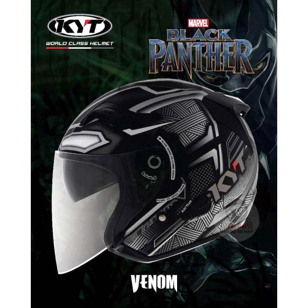 Nón 3/4 có kính KYT Venom Black Panther | Mũ bảo hiểm KYT Venom chính hãng đi phượt