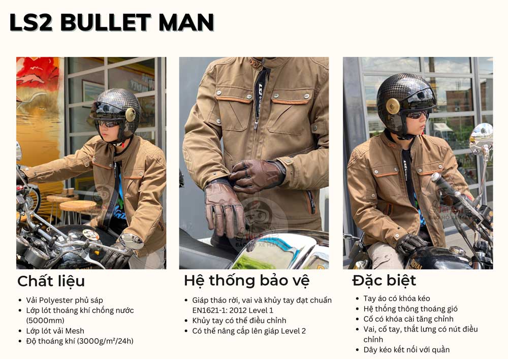 Áo moto LS2 Bullet Man - Áo bảo hộ phong cách cổ điển
