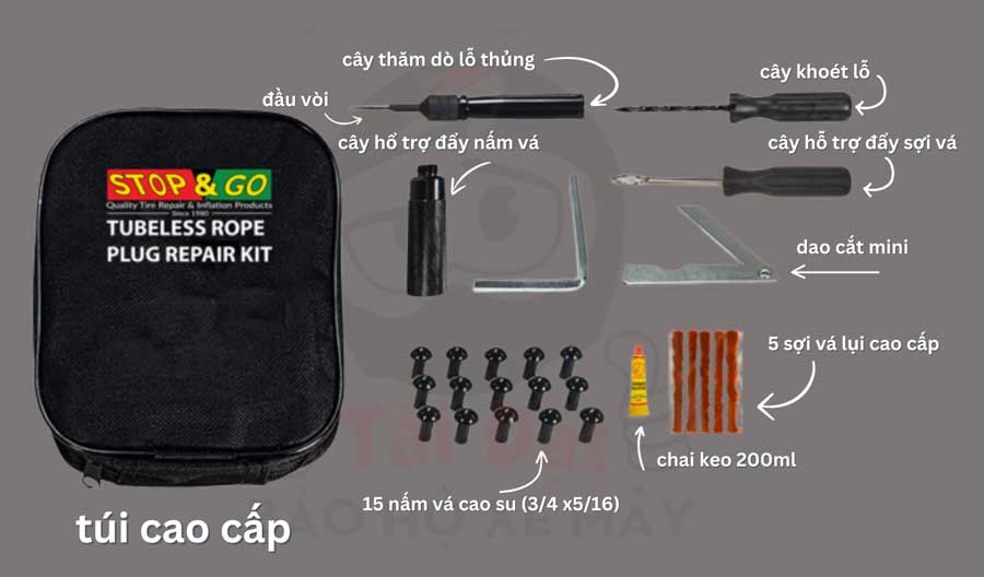 Bộ vá vỏ kết hợp vá nấm và vá lụi Stop&Go 1076