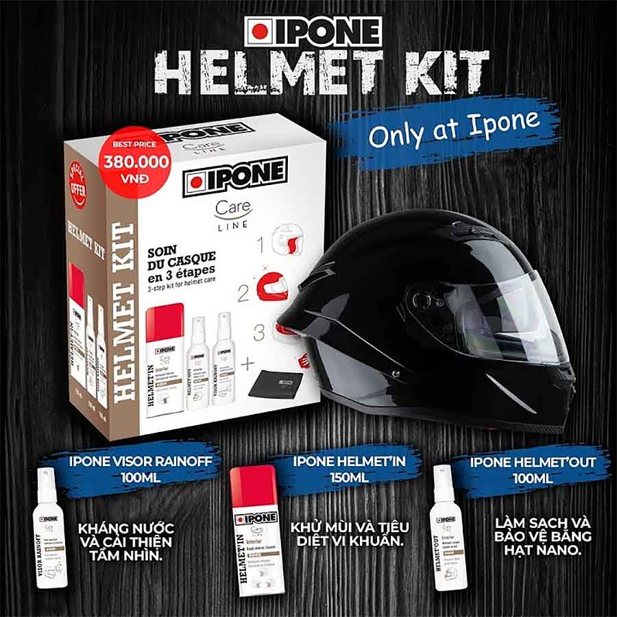 IPONE của Pháp - Bộ sản phẩm vệ sinh mũ Helmet Kit